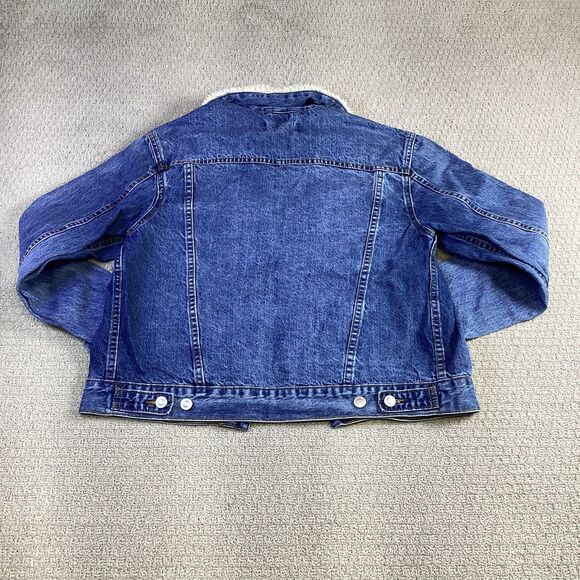 Unveil Denim Trucker Jacket Faux Shearling Collar Blue Jean Coat - Picture 2 of 6